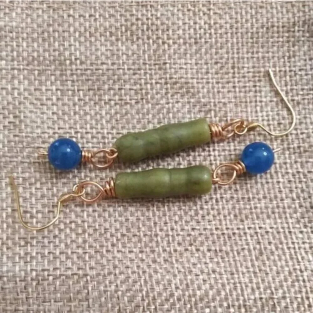 Sleek Jasper & Agate Dangle Earrings | Minimalist | Natural | Spring | Beauty | - Picture 3 of 8